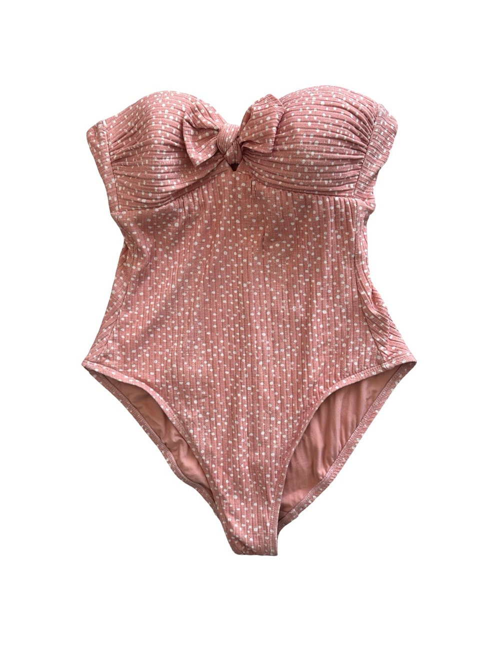 Robin Piccone Dusty Rose Polka Dot Ribbed Bow Strapless One Piece Swimsuit 6